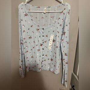Mudd Floral Button-Up Long Sleeve Top Jrs XL